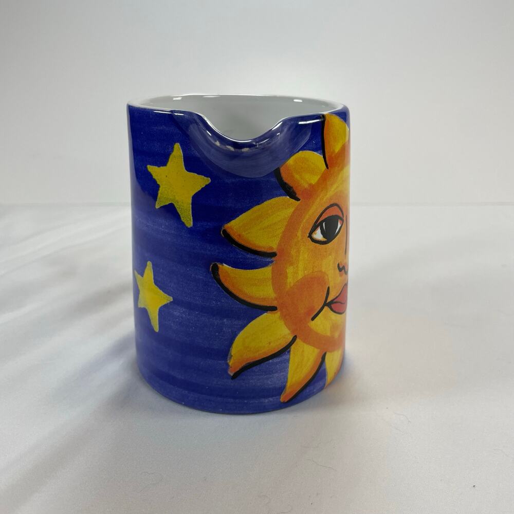 Starbucks Bellini Ciao Italia Sun Stars Vintage Creamer Pitcher Blue Yellow 4" - Picture 2 of 7